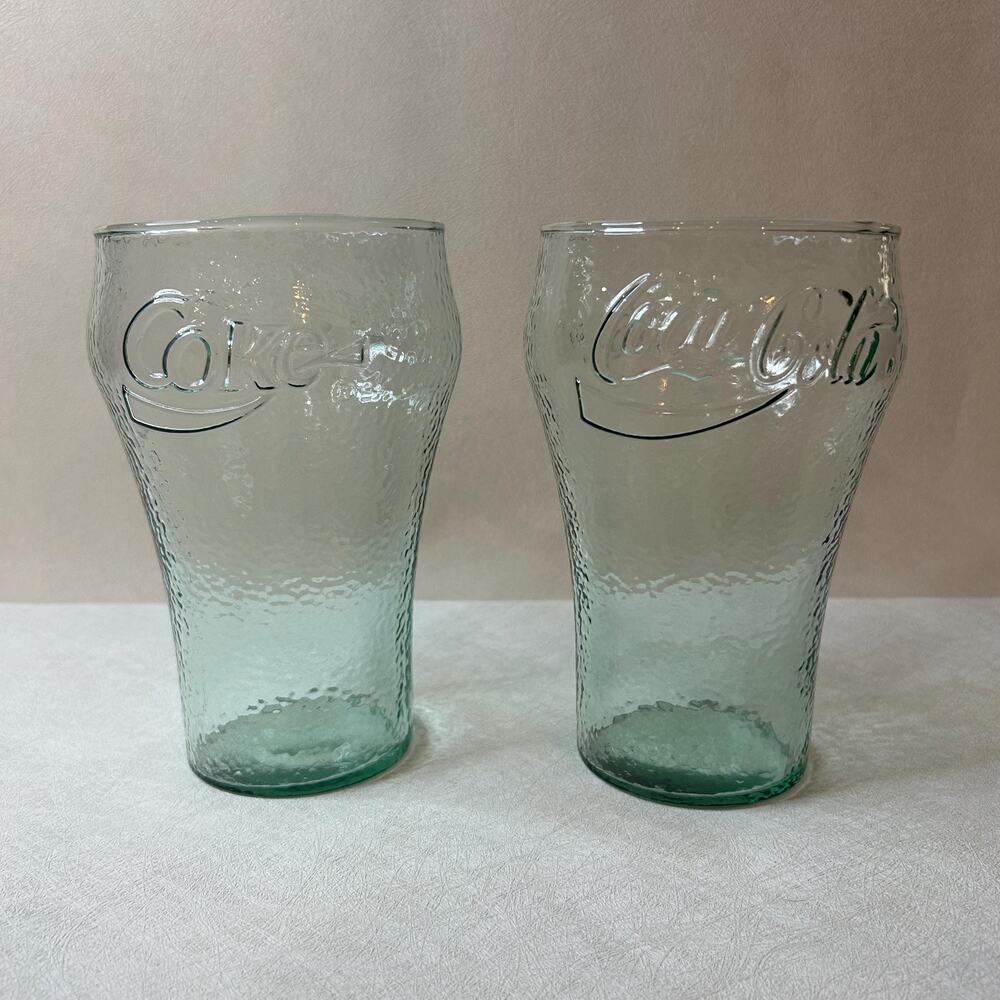 Vintage Coca-Cola Georgia Green Embossed Glass Tumblers - Set of 2